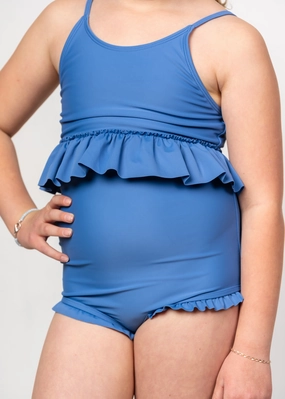 Blue Denim | Youth All Ruffled Up Bottoms girls full coverage swimwear, kids swimwear for pool