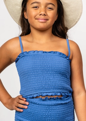 Blue Denim | Youth Bandeau Top girls full coverage swimwear, kids swimwear for pool