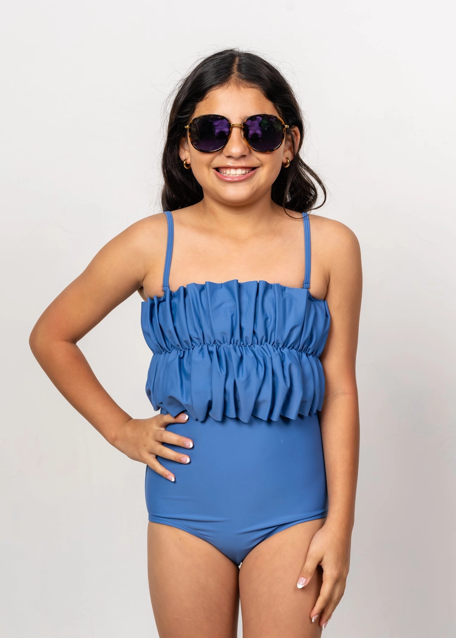 Blue Denim | Youth Oversized Ruffle Top