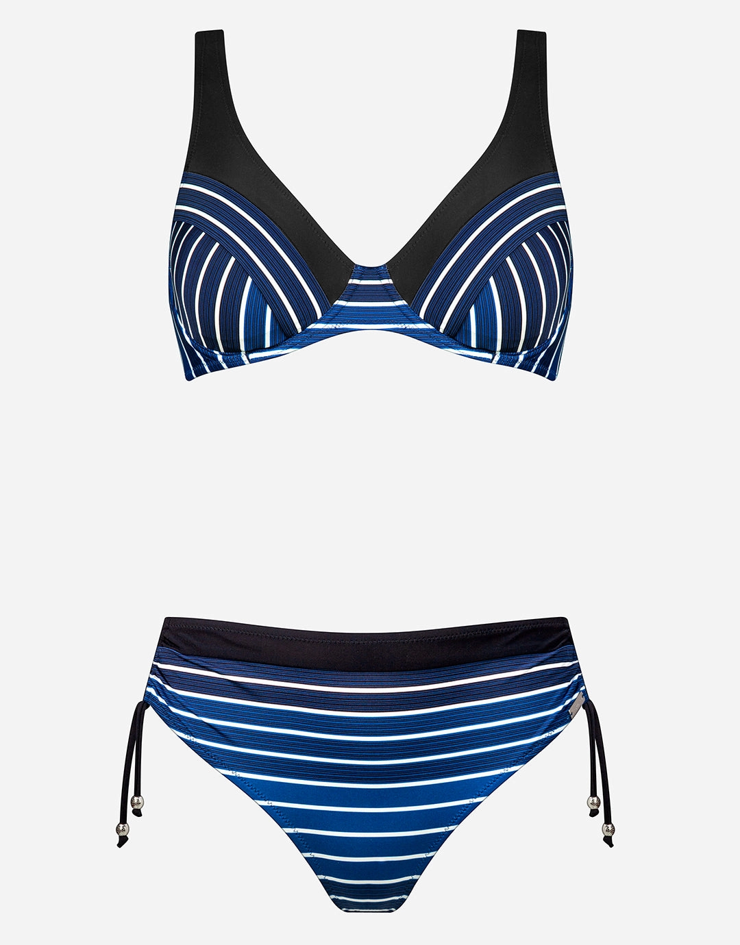 Blue Illusion Underwired Bikini Set - Blue and White full coverage swim tops, cute bikini tops