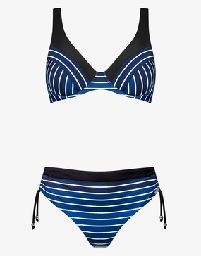 Blue Illusion Underwired Bikini Set - Blue and White full coverage swim tops, cute bikini tops
