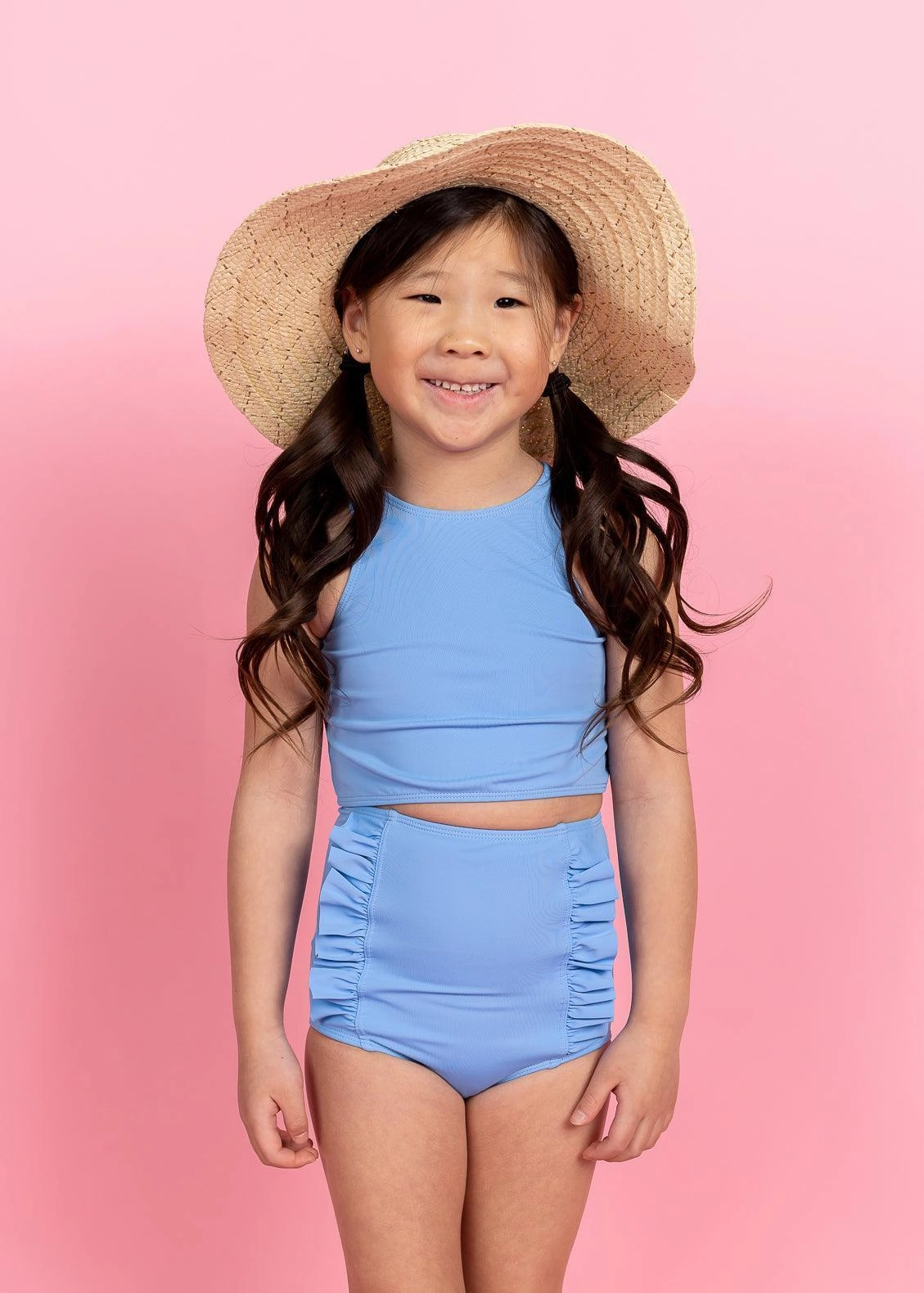 Blue Skies | Mini Down in Front Ruffle Bottoms girls full coverage swimwear, kids swimwear for pool