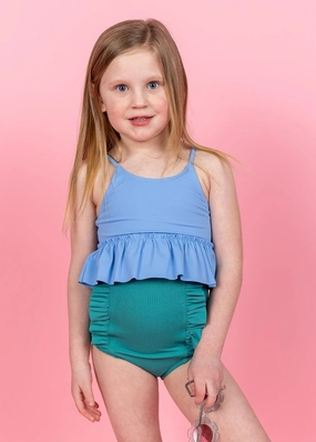 Blue Skies | Mini Peplum Top girls full coverage swimwear, kids swimwear for pool