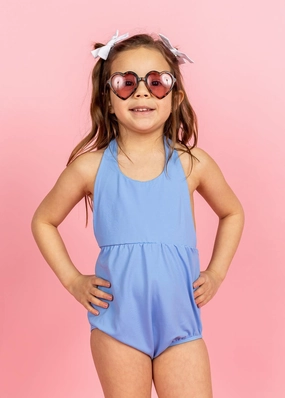 Blue Skies | Mini Romper One-Piece girls full coverage swimwear, kids swimwear for pool