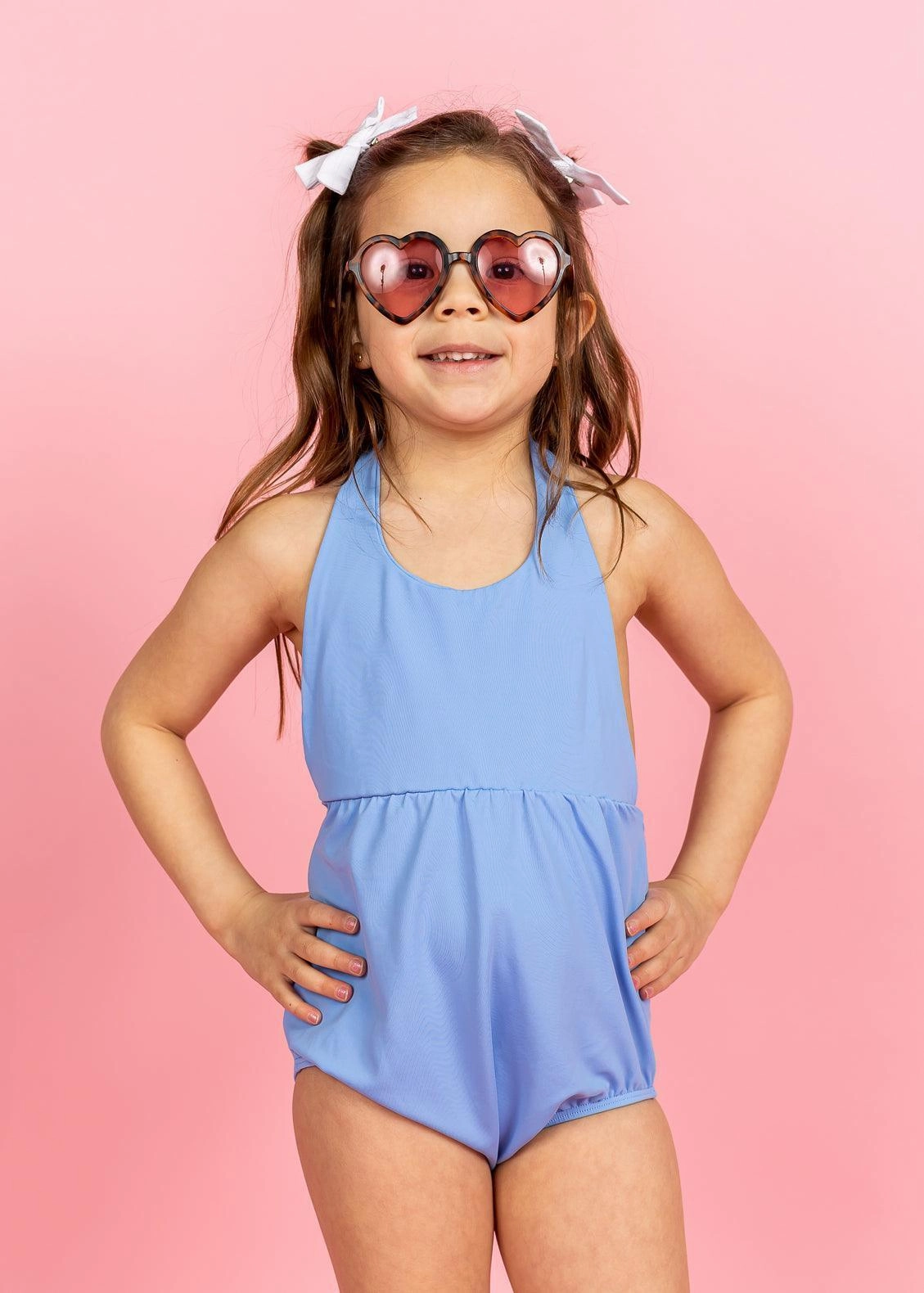 Blue Skies | Mini Romper One-Piece girls full coverage swimwear, kids swimwear for pool