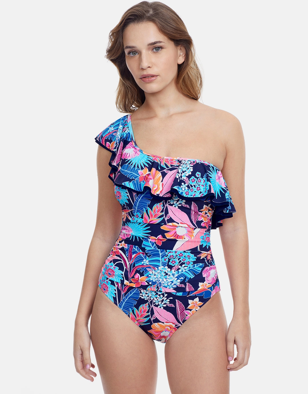 Bohemian Gypsy Ruffle One Shoulder Swimsuit - Navy pool-ready swimwear for women, trendy swimwear collection