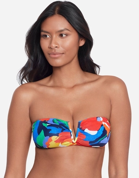 Bold Abstract Floral V Wire Bandeau Bikini Top full coverage swim tops, cute bikini tops