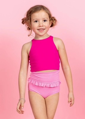 Bold Fuchsia | Mini Racer Back Top girls full coverage swimwear, kids swimwear for pool