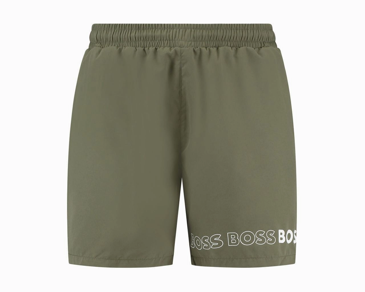 BOSS Men's Standard Vertical Logo Swim Trunk, Kale Green mens beach swimwear, quick dry mens swimsuits