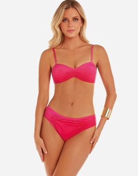 Brasil Ruched Bandeau Bikini Set - Flower Pink full coverage swim tops, cute bikini tops