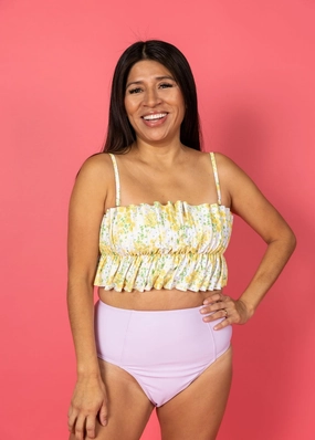 Bright Lilac | Up High Bottoms elastic waistband swim bottoms, mix-and-match bikini bottoms