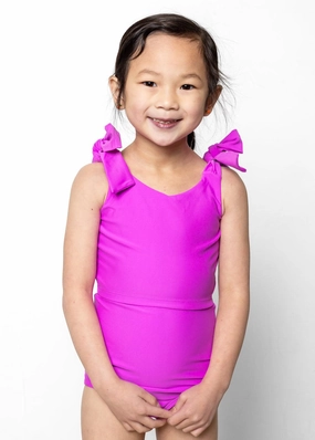 Brilliant Violet | Mini Knot Top girls full coverage swimwear, kids swimwear for pool