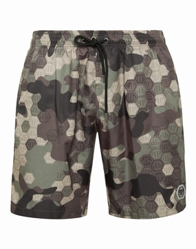 Camouflage Long Swim Boxer Monogram mens beach swimwear, quick dry mens swimsuits