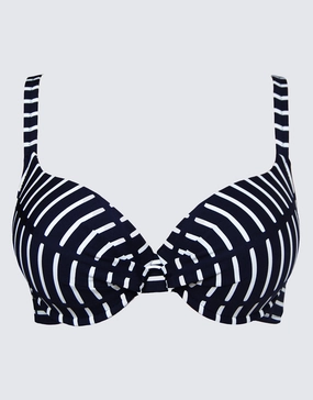 Capri Plunge Bikini Top - Navy Stripe stylish swimwear tops, womens beach tops