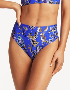 Carnivale High Waist Bikini Pant - Cobalt adjustable swim bottoms women, flattering bikini bottoms
