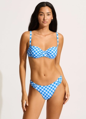 Ciao Bella Check Ruched Underwire Bikini Top - Azure plus size swimwear women, summer swimwear for ladies