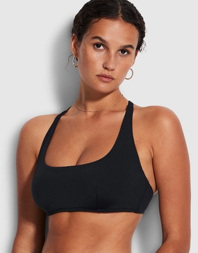 Collective DD Scoop Neck Halter Bikini Top - Black stylish swimwear tops, womens beach tops