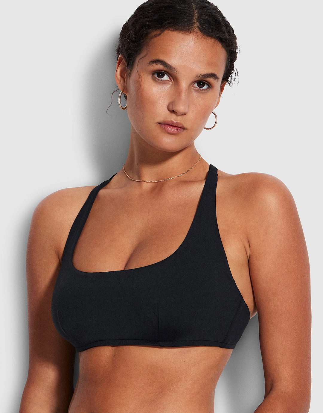 Collective DD Scoop Neck Halter Bikini Top - Black stylish swimwear tops, womens beach tops