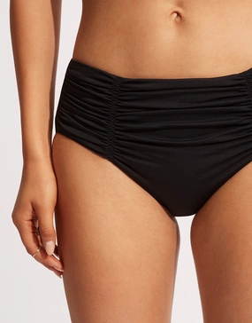 Collective Gathered Front Retro Bikini Pant - Black swim shorts for women, stretch fit swim bottoms