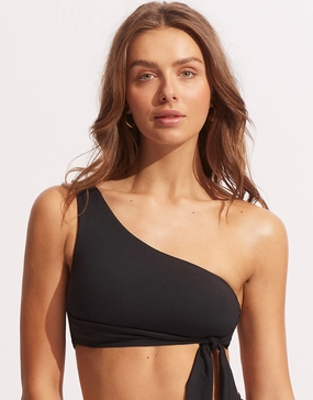 Collective One Shoulder Bikini Top - Black full coverage swim tops, cute bikini tops
