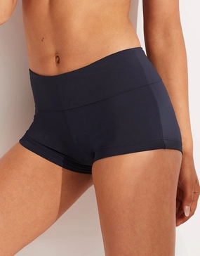 Collective Roll Top Boyleg Bikini Pant - Black adjustable swim bottoms women, flattering bikini bottoms
