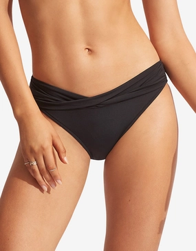 Collective Twist Band Hipster Bikini Pant - Black adjustable swim bottoms women, flattering bikini bottoms