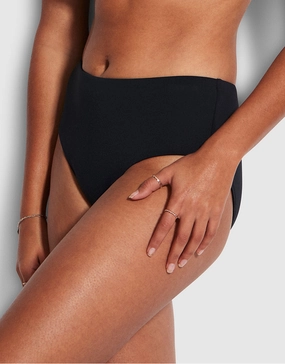 Collective Wide Side Retro Bikini Pant - Black swim shorts for women, stretch fit swim bottoms