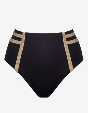 Construction High Waist Bikini Pant - Black adjustable swim bottoms women, flattering bikini bottoms