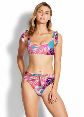 Copacabana Tie Front Hi Rise Bikini Pants - Ultra Pink affordable swimwear for women, chic swimsuits for women