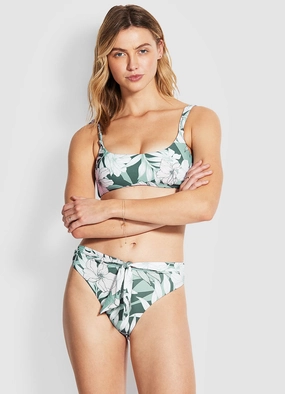 Copacabana Tie Front Hi Rise Bikini Pants - Vine push up bikinis women, sporty womens bikini sets