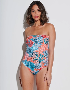 Coral Bandeau Swimsuit womens resort swimwear, flattering one-piece swimsuits