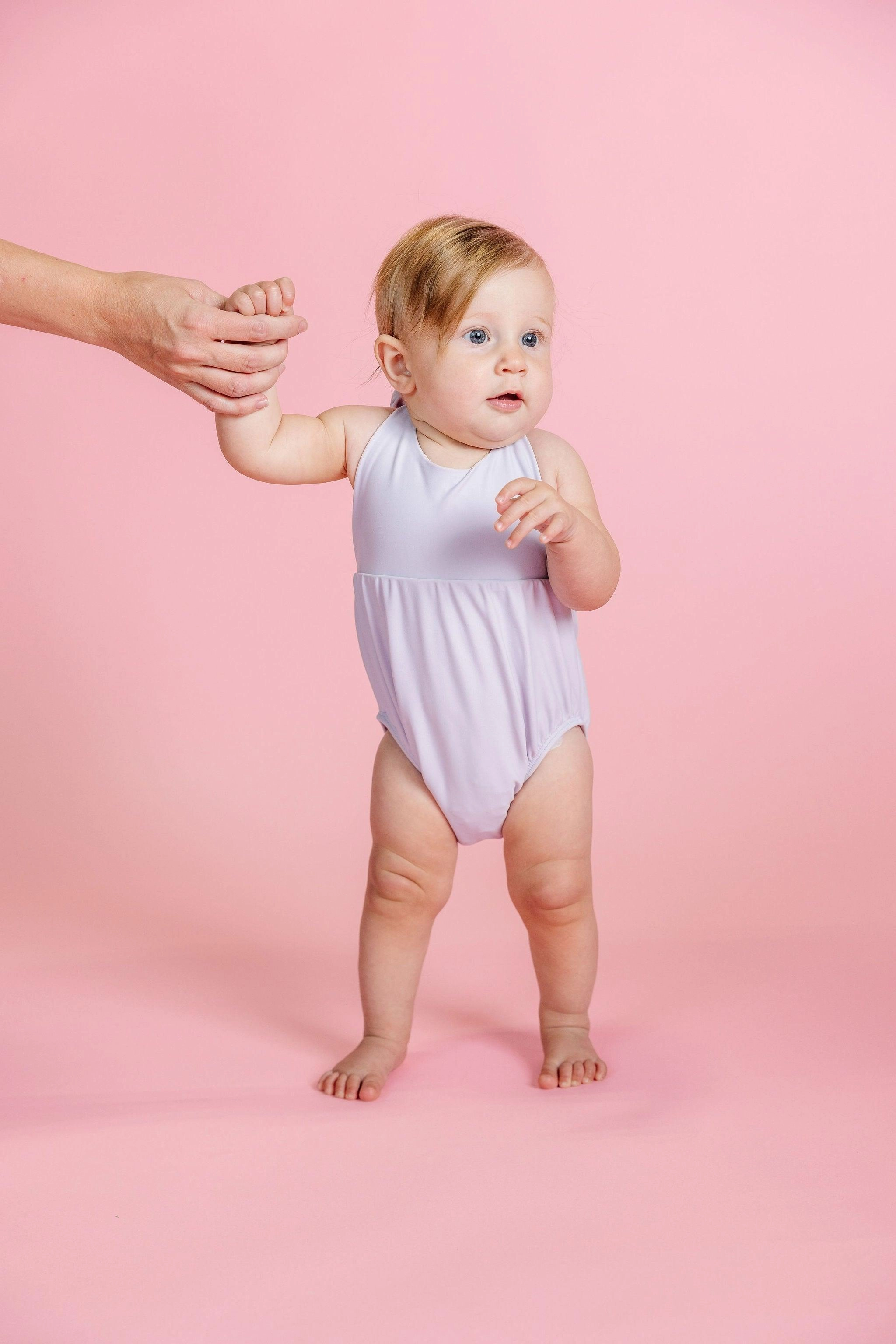Cotton Purple | Baby Romper One-Piece girls full coverage swimwear, kids swimwear for pool
