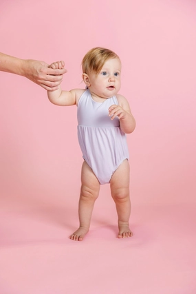 Cotton Purple | Baby Romper One-Piece girls full coverage swimwear, kids swimwear for pool