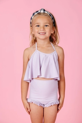 Cotton Purple | Mini All Ruffled Up Bottoms girls full coverage swimwear, kids swimwear for pool