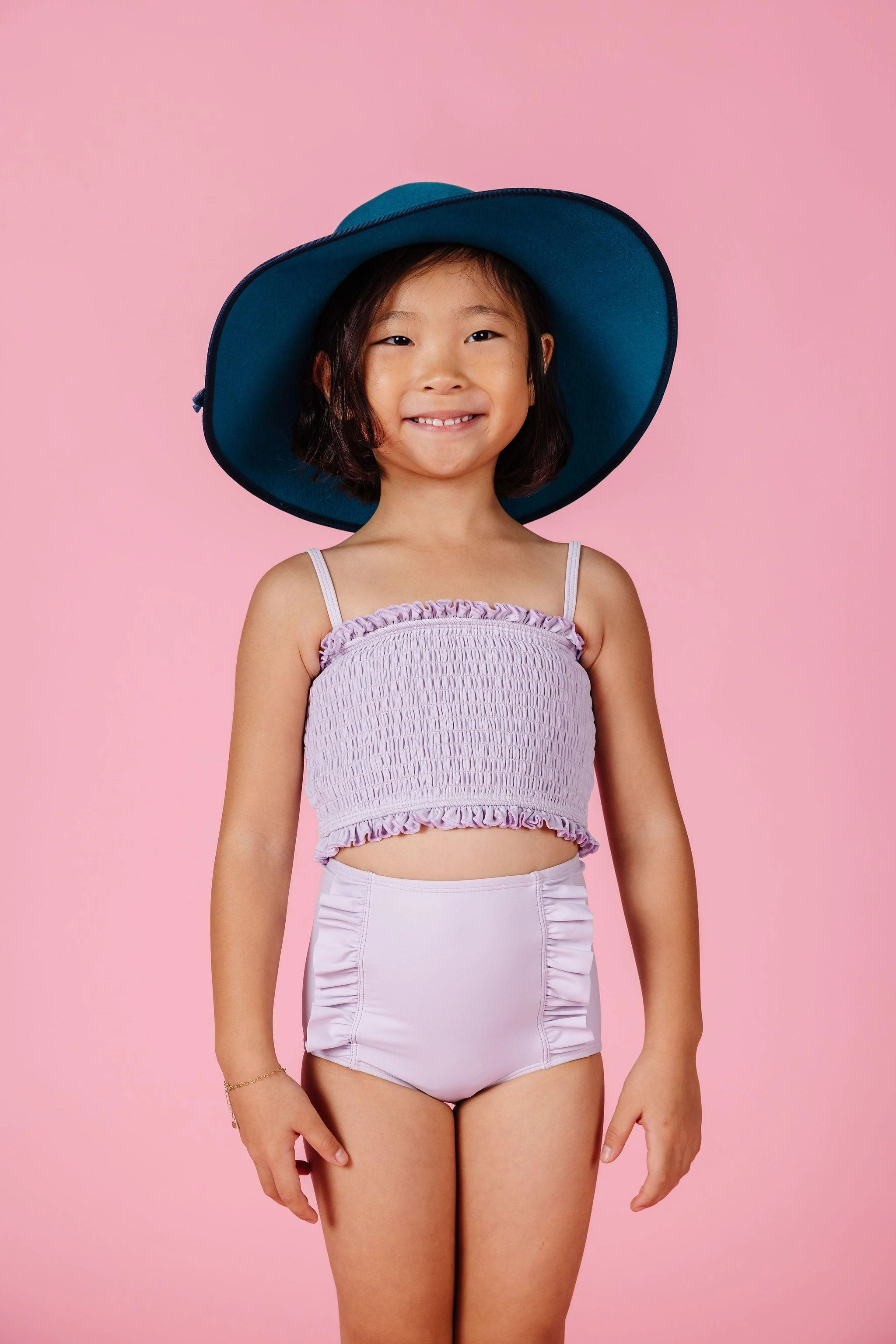 Cotton Purple | Mini Bandeau Top girls full coverage swimwear, kids swimwear for pool