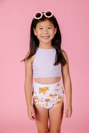 Cotton Purple | Mini Racer Back Top girls full coverage swimwear, kids swimwear for pool