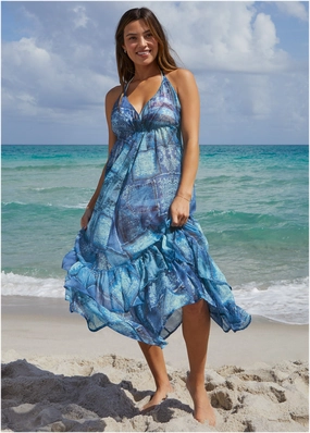 Cover Up Dress - Denim Patchwork everyday swimwear for women, casual swim outfits ladies