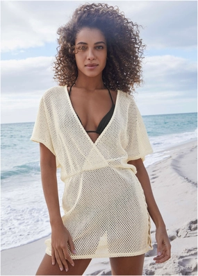 Crochet Cover-Up Dress - Cream womens sun protection swimwear, trendy swimwear collection