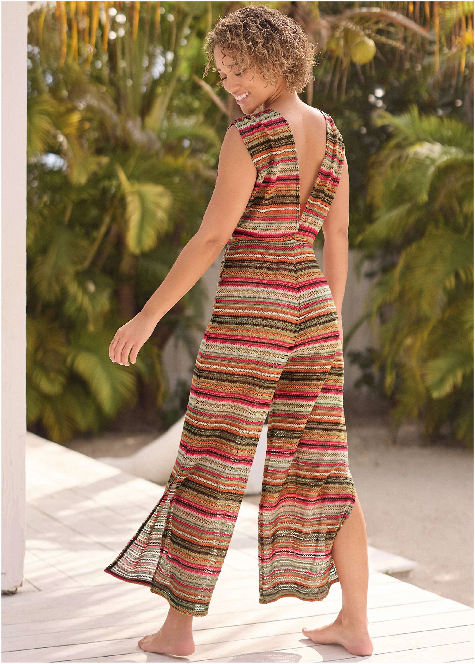 Crochet Cover-Up Jumpsuit - Raspberry Multi