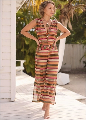 Crochet Cover-Up Jumpsuit - Raspberry Multi everyday swimwear for women, casual swim outfits ladies