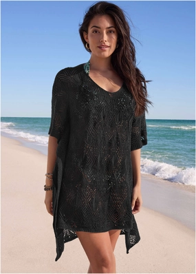 Crochet Cover-Up Tunic - Black plain swimwear women, minimalist swimsuits