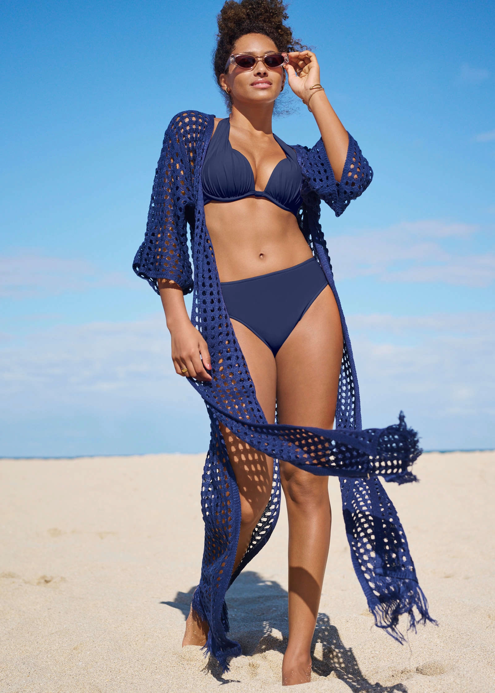 Crochet Kimono Cover-Up - Ultramarine Blue swimwear with tummy control, elegant swimsuits for women