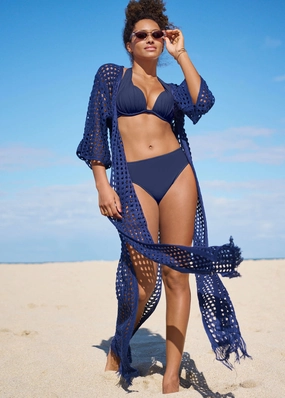 Crochet Kimono Cover-Up - Ultramarine Blue swimwear with tummy control, elegant swimsuits for women