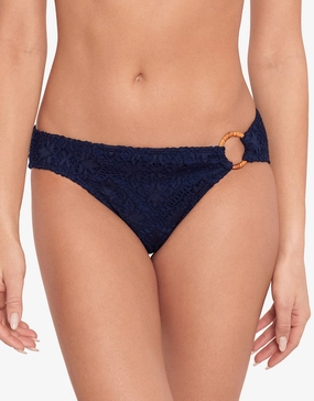 Crochet Rattan Ring Bikini Pant - Navy adjustable swim bottoms women, flattering bikini bottoms