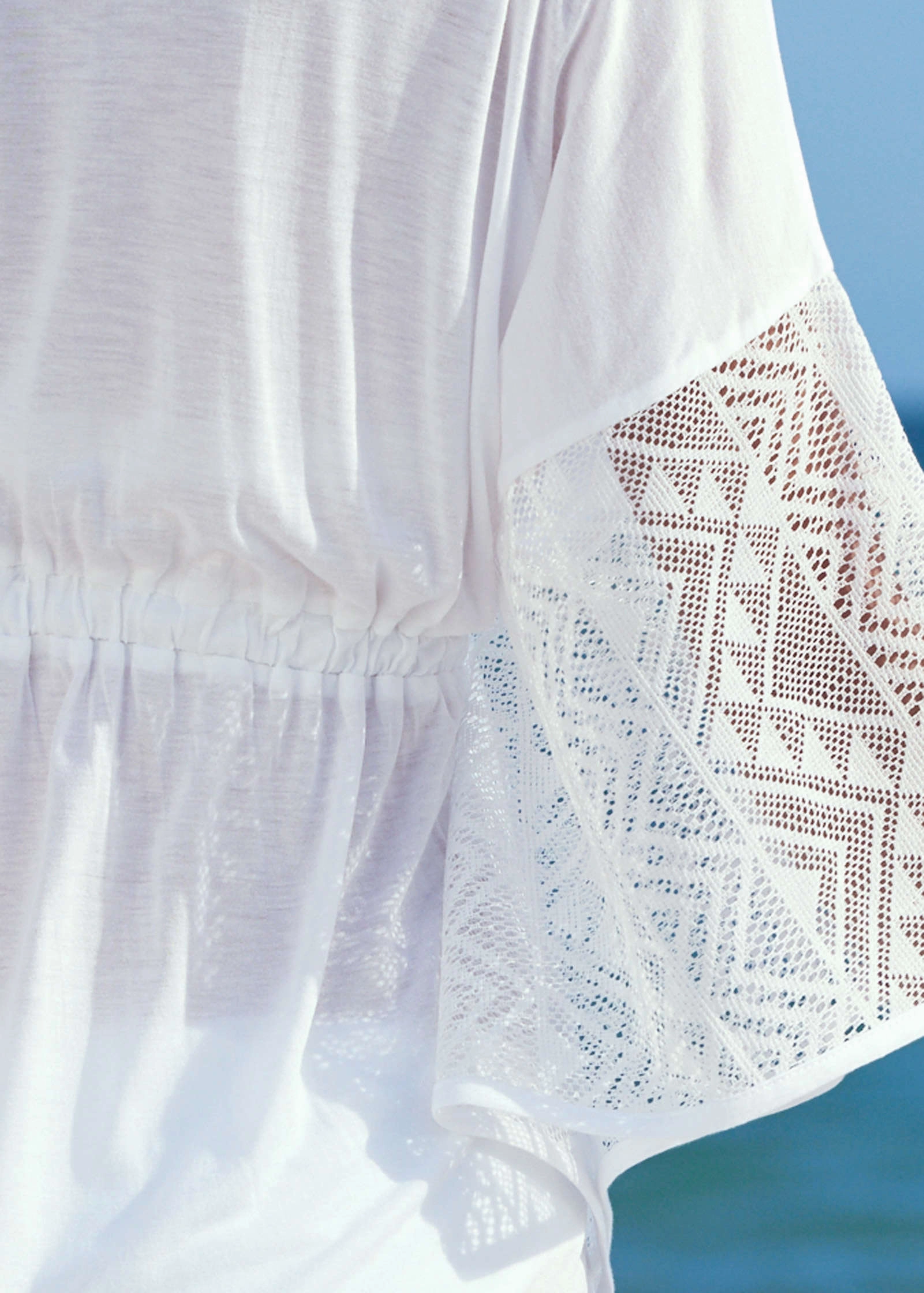 Crochet Trim Tunic Cover-Up - Pearl White