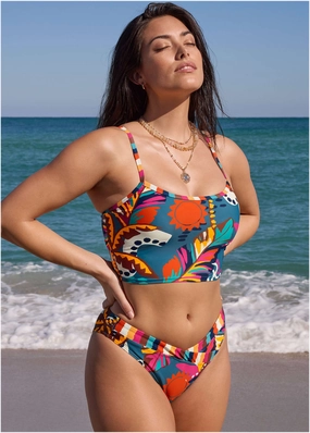 Crop Tankini - Retro Chicka Combo bandeau bikini tops, triangle swim tops