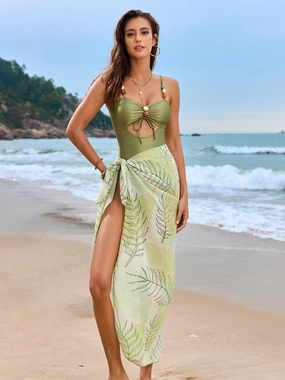 Cutout Sweetheart Neck One-Piece Swimwear and Cover-Up Swim Set one piece swimsuits for women, full coverage one piece swimwear