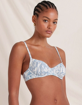 Daffodil Poolside Balconette Bikini Top - Blue Print full coverage swim tops, cute bikini tops