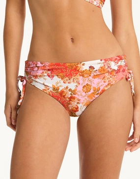 Daisyfield Mid Drawstring Bikini Pant - Coral adjustable swim bottoms women, flattering bikini bottoms