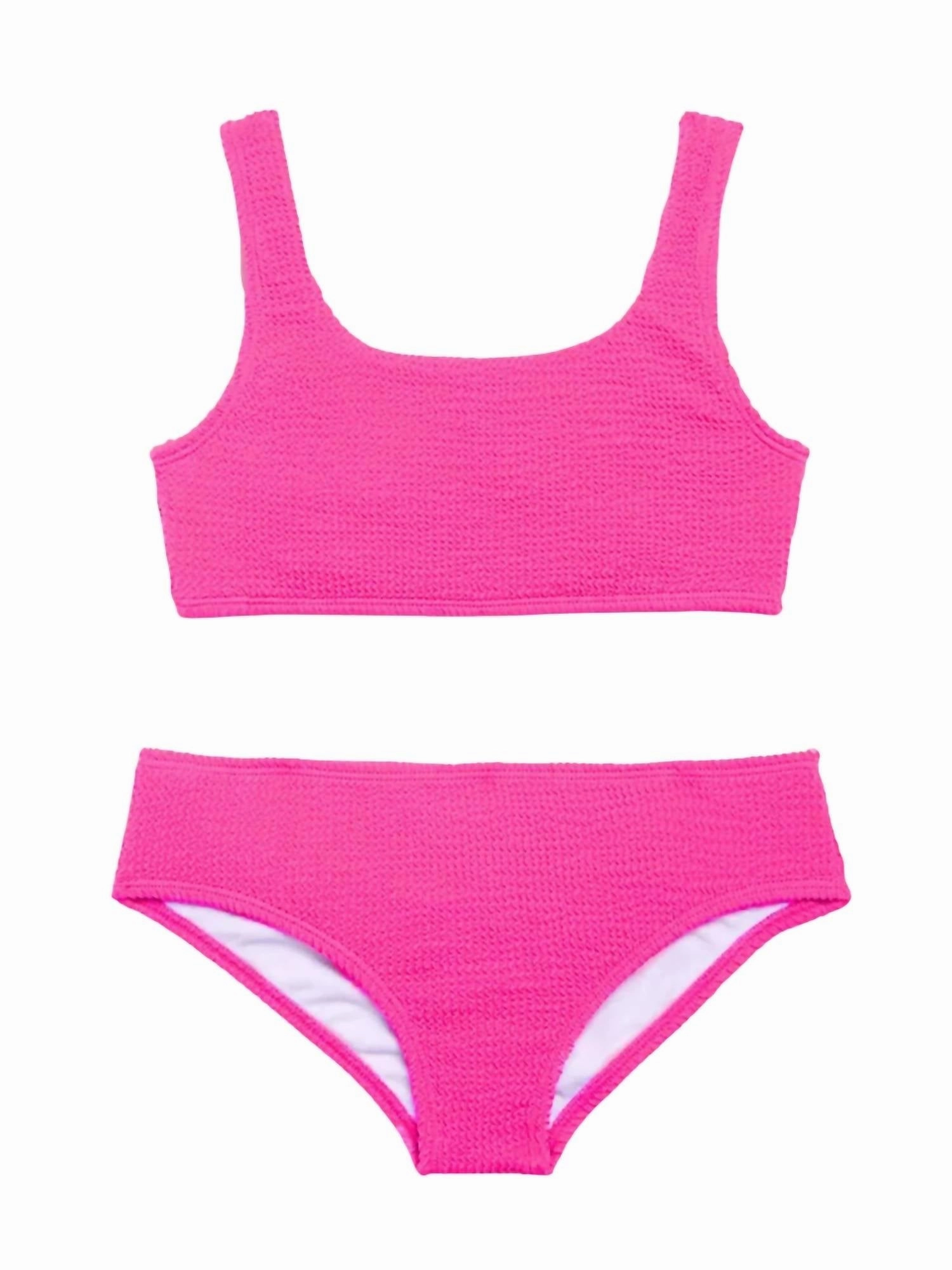 Daniela Crinkle 2 Piece Tankini In Neon Pink